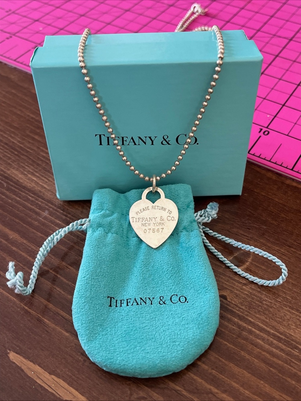 Tiffany & Co. Sterling Silver Heart Return to Tag long Necklace orig pkg